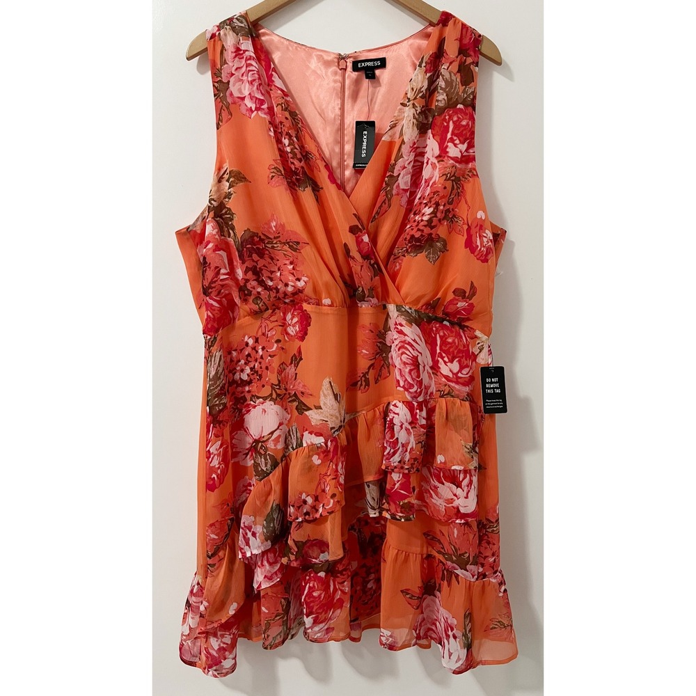 Express Orange Floral Ruffle Mini Dress new with tag. Xl